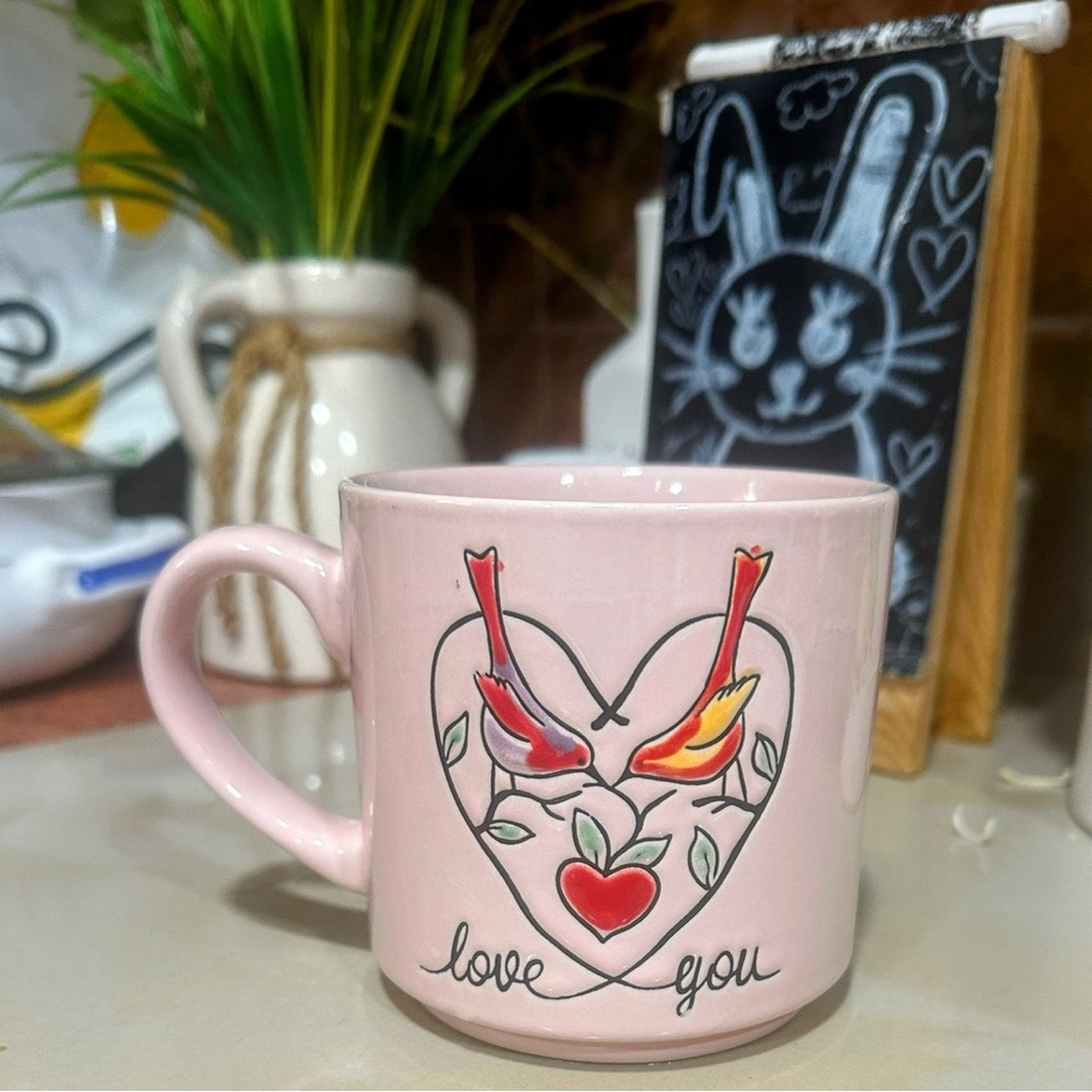 Charming Pink Mug with Bird Design